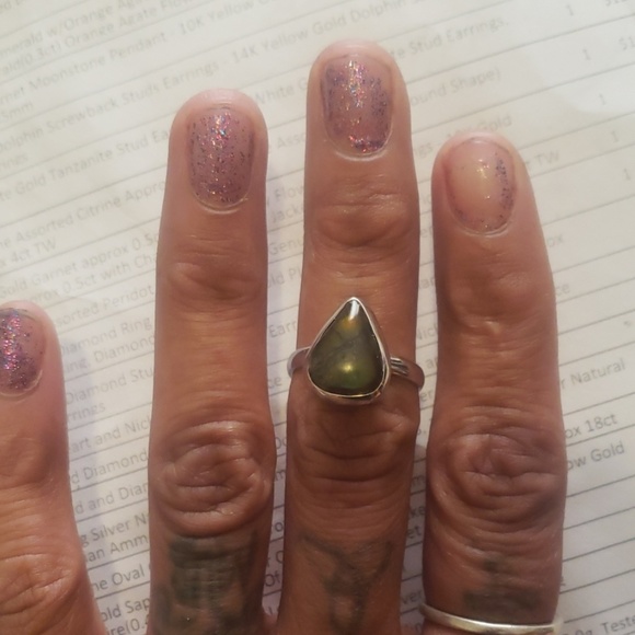 Sterling Silver Natural Canadian Ammolite Ring - Picture 1 of 3